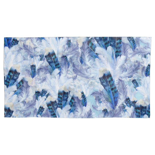 Exotic Mix Blue Bird feather Print Pillowcase (Front)
