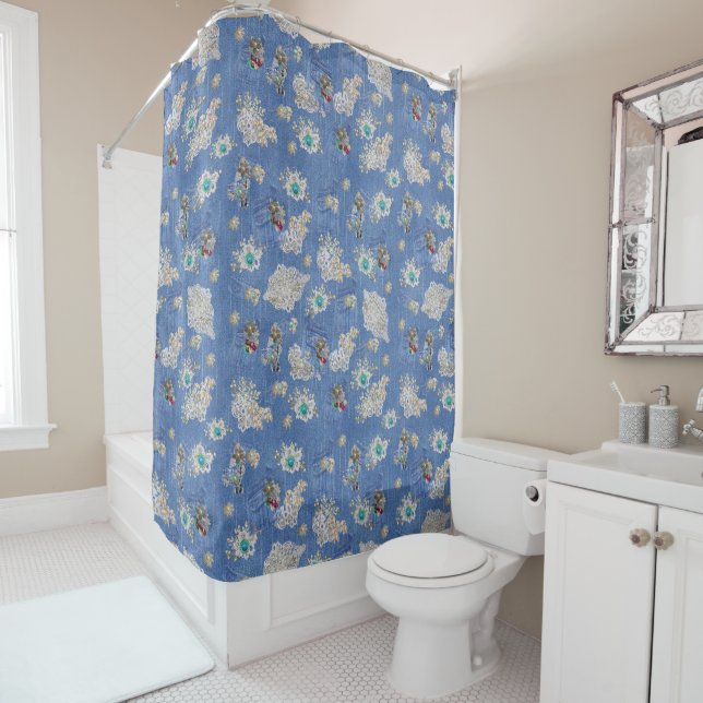 Exotic Mix Blue Bird feather Print Shower Curtain (In Situ)