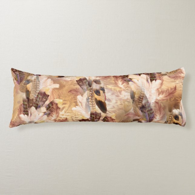 Exotic Mix Brown Tones Bird feather Print Body Cushion (Front)