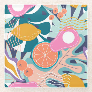 Exotic, modern jungle collage. glass coaster