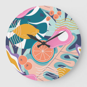 Exotic, modern jungle collage. large clock