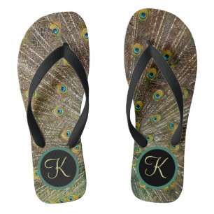 Exotic Monogram Peacock Flip Flops