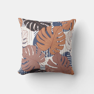 Exotic monstera leaves, vintage tropical. cushion