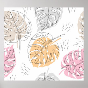 Exotic Monstera Line Drawing Art Poster