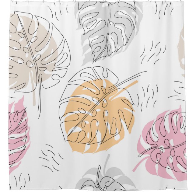Exotic Monstera Line Drawing Art Shower Curtain (Front)