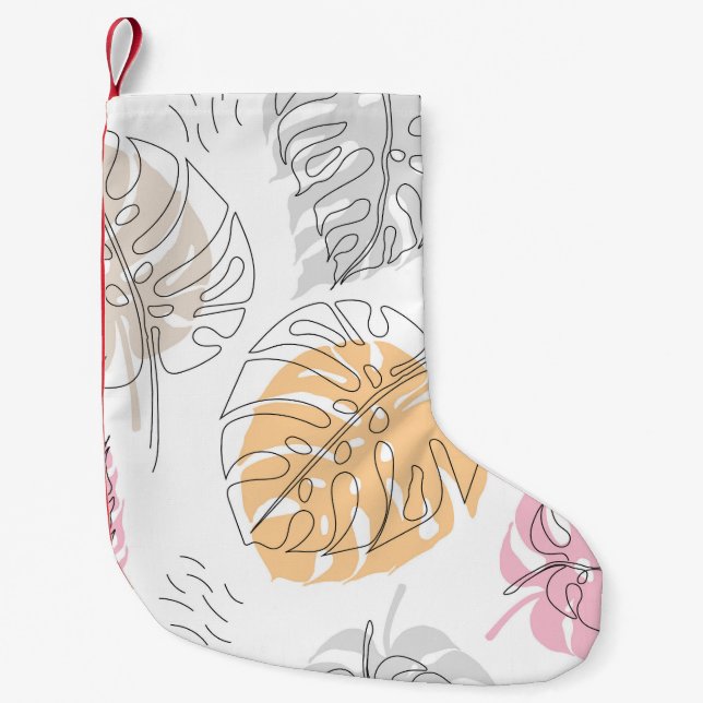 Exotic Monstera Line Drawing Art Small Christmas Stocking (Front)