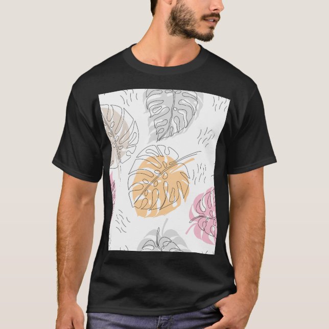 Exotic Monstera Line Drawing Art T-Shirt (Front)
