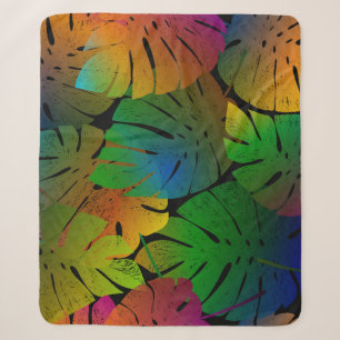 Exotic Monstera: Palm Leaves Vintage Sherpa Blanket