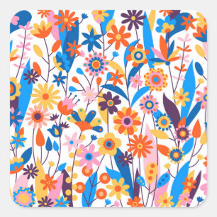 Exotic Multicolored Floral Background-32939 Square Sticker