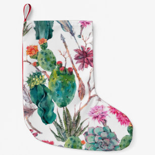 Exotic natural vintage watercolor seamless pattern small christmas stocking