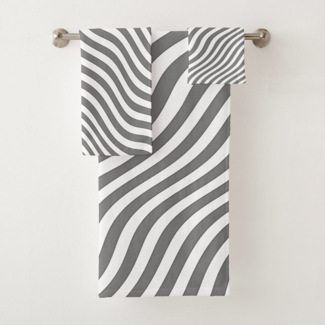 EXOTIC NEUTRAL GREY ZEBRA STRIPES BATH TOWEL SET (Insitu)
