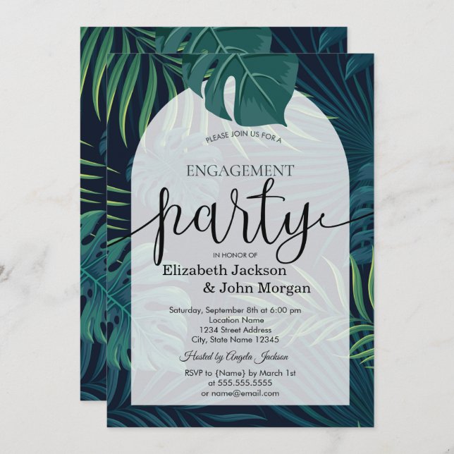 Exotic Palm Leaves Engagement Party Invitation (Front/Back)