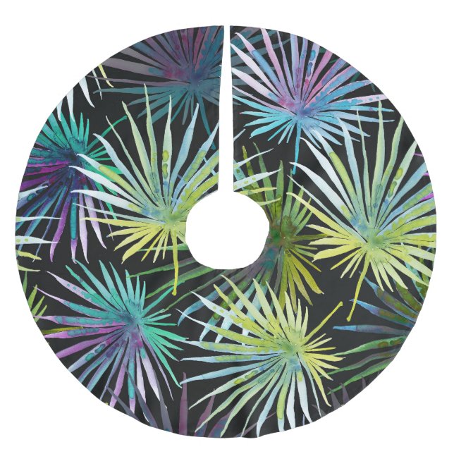 Exotic Palm Leaves Watercolor Brushed Polyester Tree Skirt (Front)