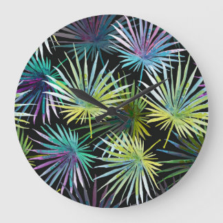 Exotic Palm Leaves Watercolor Large Clock