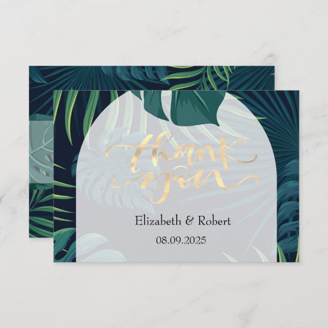 Exotic Palm Leaves  Wedding Thank You Card (Front/Back)