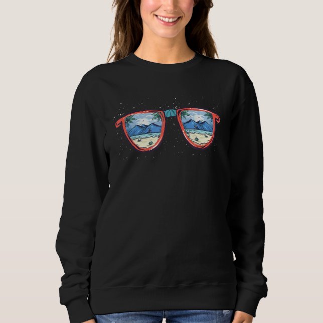 Exotic Palm Trees Beach Mountains Tropical Sunglas Sweatshirt (Front)
