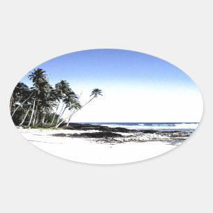 Exotic Palm Trees & Paradise Beach Oval Sticker
