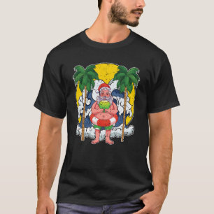 Exotic Palm Trees Waves Santa Claus Christmas In T-Shirt
