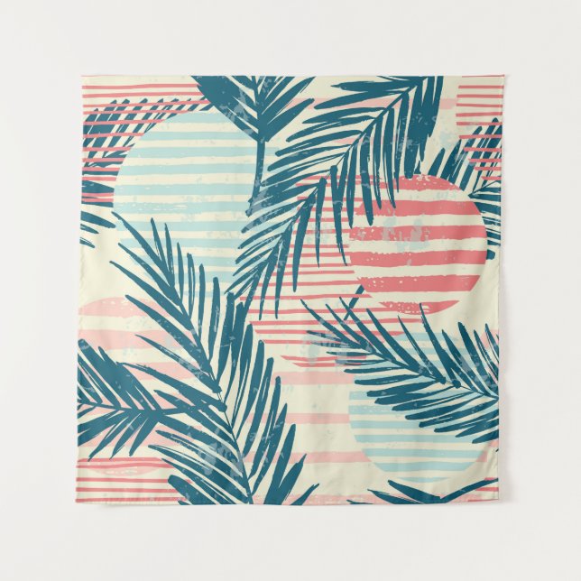 Exotic palms, hand-drawn textures tapestry (Front)