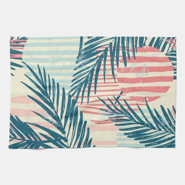 Exotic palms, hand-drawn textures tea towel (Horizontal)