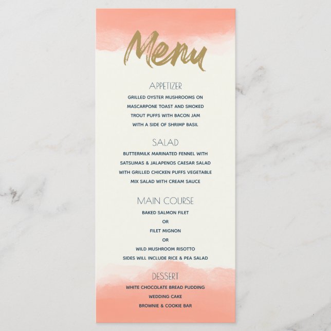 Exotic Paradise Coral Watercolor Menu (Front)