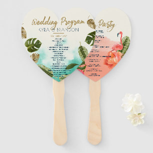 Exotic Paradise Watercolor Wedding Program Hand Fan