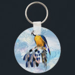 exotic-parrot bird tone feather guests gift key ring<br><div class="desc">Blue exotic-parrot bird tone feathers on a soft blues feather background</div>