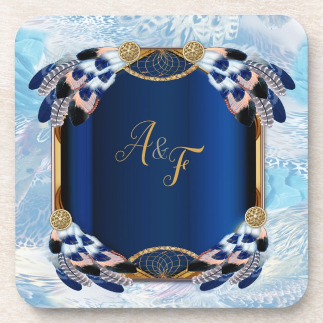 Exotic-Parrot Blue tone feathers Coaster (Front)
