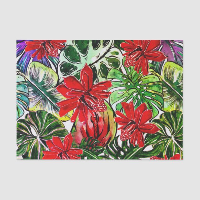 Exotic Passiflora Flowers Jungle Watercolor Patter Tissue Paper (Front)