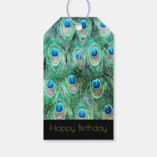 Exotic Peacock Feathers Happy Birthday Gift Tags