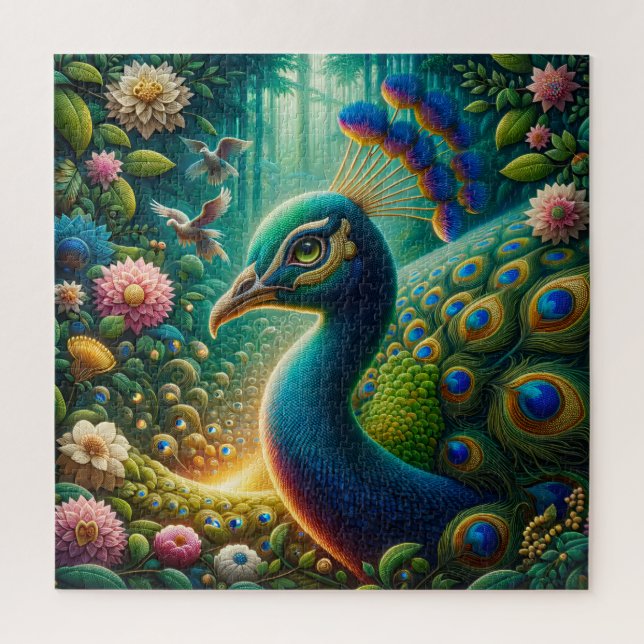 Exotic Peacock Rainforest Majesty Design Jigsaw Puzzle (Vertical)