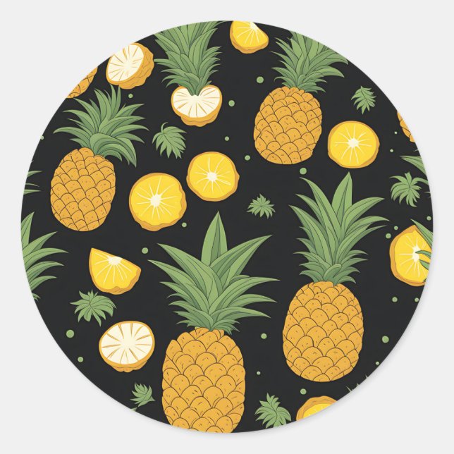 Exotic Pineapple Pattern Classic Round Sticker (Front)