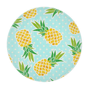 Exotic Pineapples: Blue Polka-Dot Fun. Cutting Board