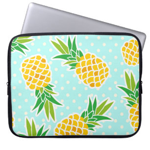 Exotic Pineapples: Blue Polka-Dot Fun. Laptop Sleeve