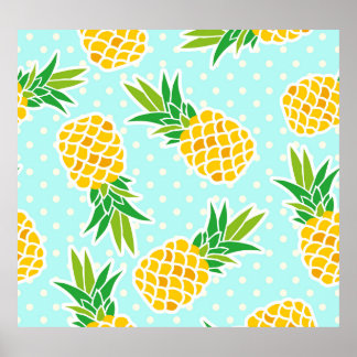 Exotic Pineapples: Blue Polka-Dot Fun. Poster