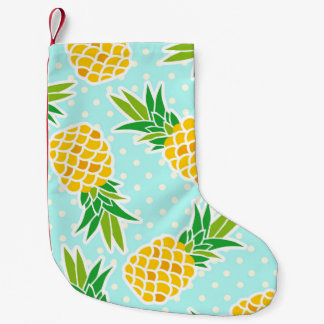 Exotic Pineapples: Blue Polka-Dot Fun. Small Christmas Stocking