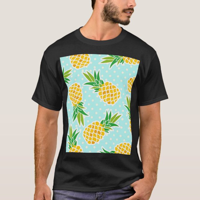 Exotic Pineapples: Blue Polka-Dot Fun. T-Shirt (Front)