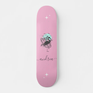 Exotic Pink Flamingo Summer Sparkle Name Tropical Skateboard