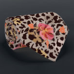 Exotic Pink Floral on Leopard Animal Print Tie<br><div class="desc">A wildly fun design of hot pink flowers and black leopard spots on a taupe background, this men's neck tie is cool for the office, a night on the town, wedding tie, groom's wedding tie, groomsmen's ties or give as a gift to your husband, dad, brother or best friend. More...</div>