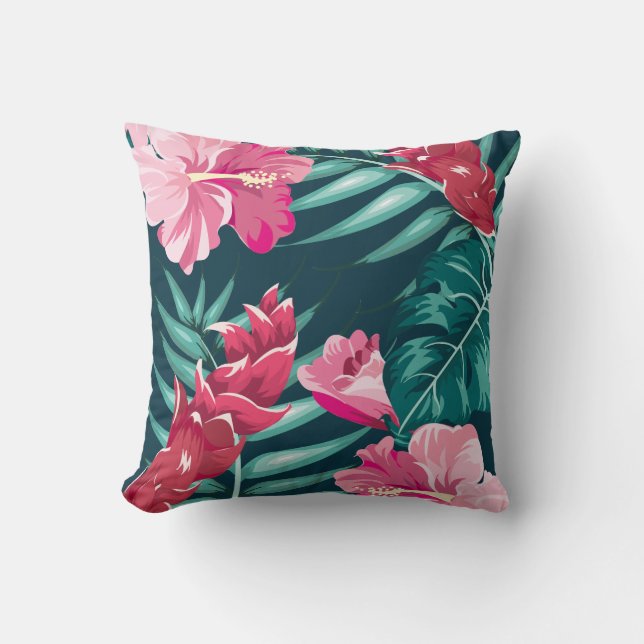 Exotic Pink Flowers Monogram Cushion (Front)