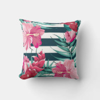 Exotic Pink Flowers Monogram striped