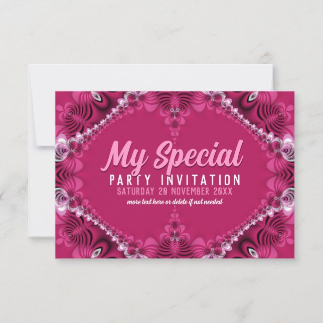 Exotic Pink Fractal Lace Special Party  Invitation (Front)