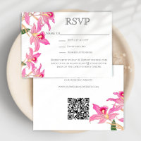 Exotic Pink Orchid Flowers Wedding QR Code Website
