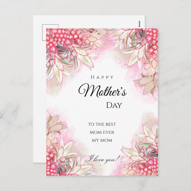Exotic Pink Pineapples Blush Mother's Day Holiday Postcard (Front/Back)