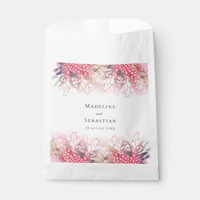 Exotic Pink Pineapples Blush Wedding Favour Bags (Front)
