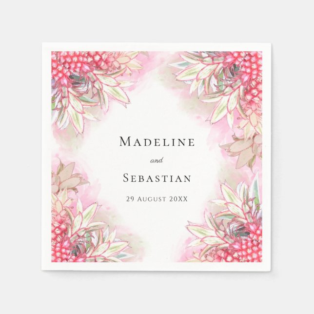 Exotic Pink Pineapples Blush Wedding Napkin (Front)