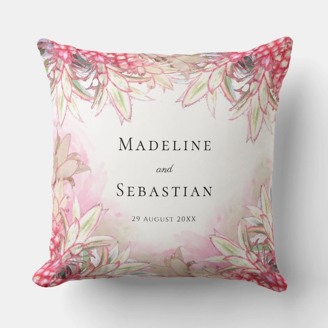 Exotic Pink Pineapples Blush Wedding Thank You Cushion (Front)