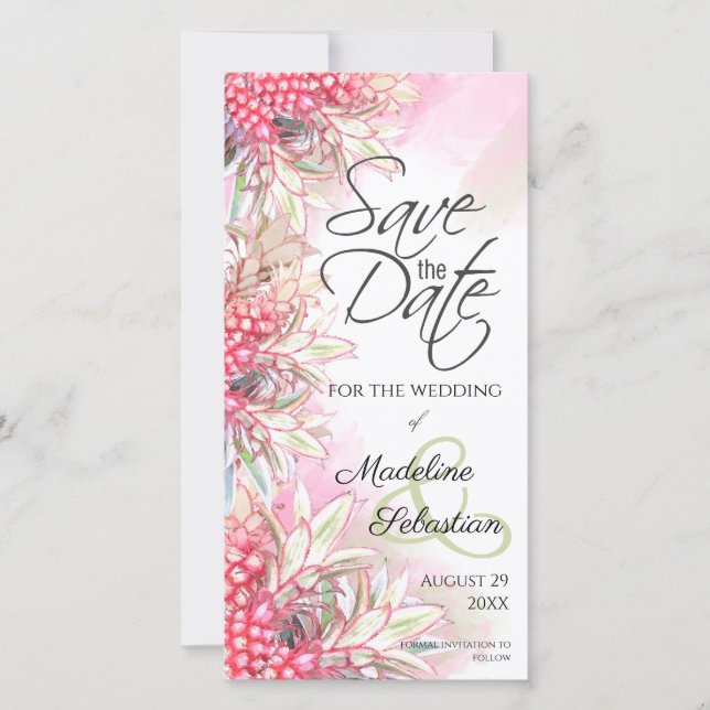 Exotic Pink Pineapples Save The Date (Front)