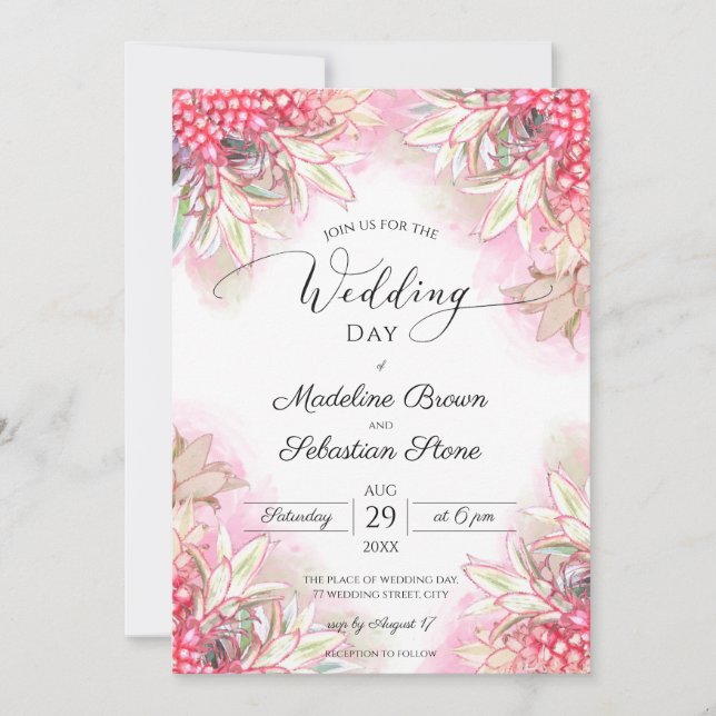 Exotic Pink Pineapples Wedding Invitation (Front)