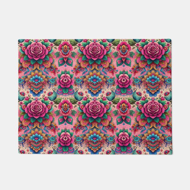 Exotic Pink Roses Design Doormat (Front)